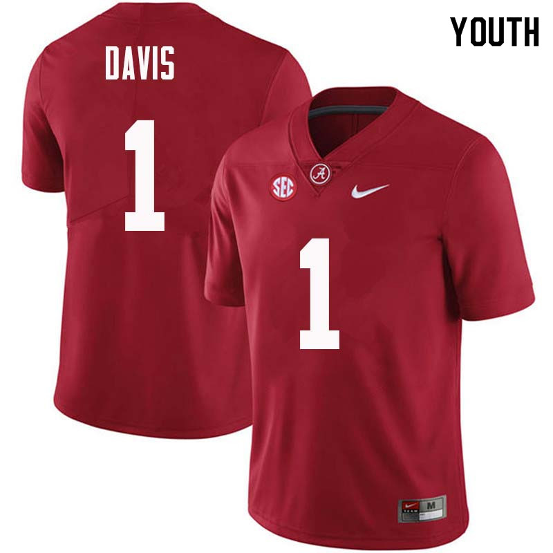 Alabama Crimson Tide Youth Ben Davis #1 Crimson NCAA Nike Authentic Stitched College Football Jersey OX16K12DQ